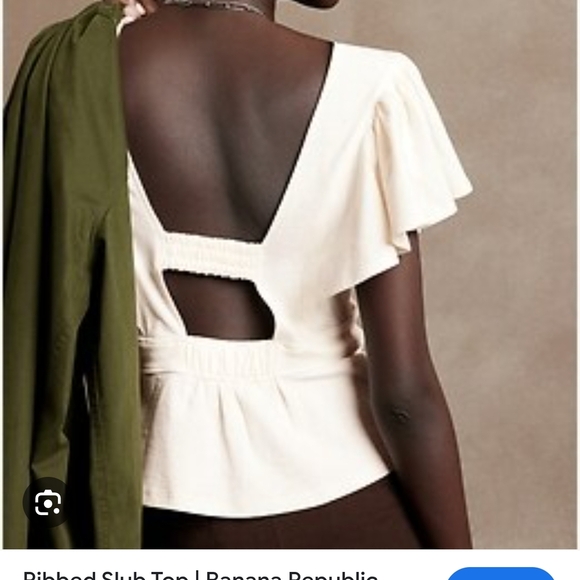 Banana Republic Cream Ruffle Sleeve Blouse Cotton Medium - Picture 6 of 7